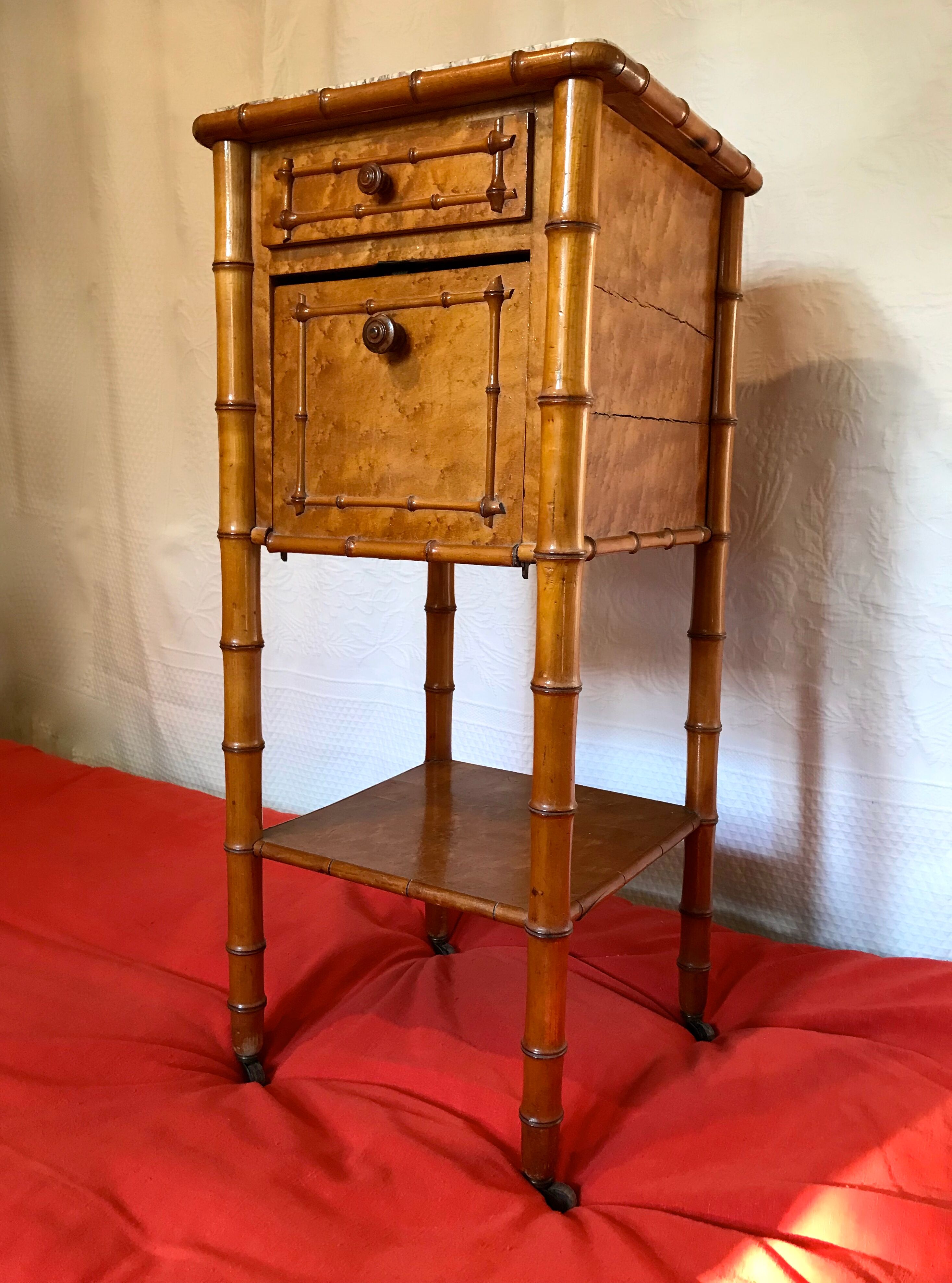 Bedside bamboo collection circa 1870 Napoleon III pitchpin cherry marble