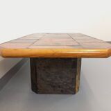 Vintage Brutalist Stone and Oak Coffee Table from the 70s 80s