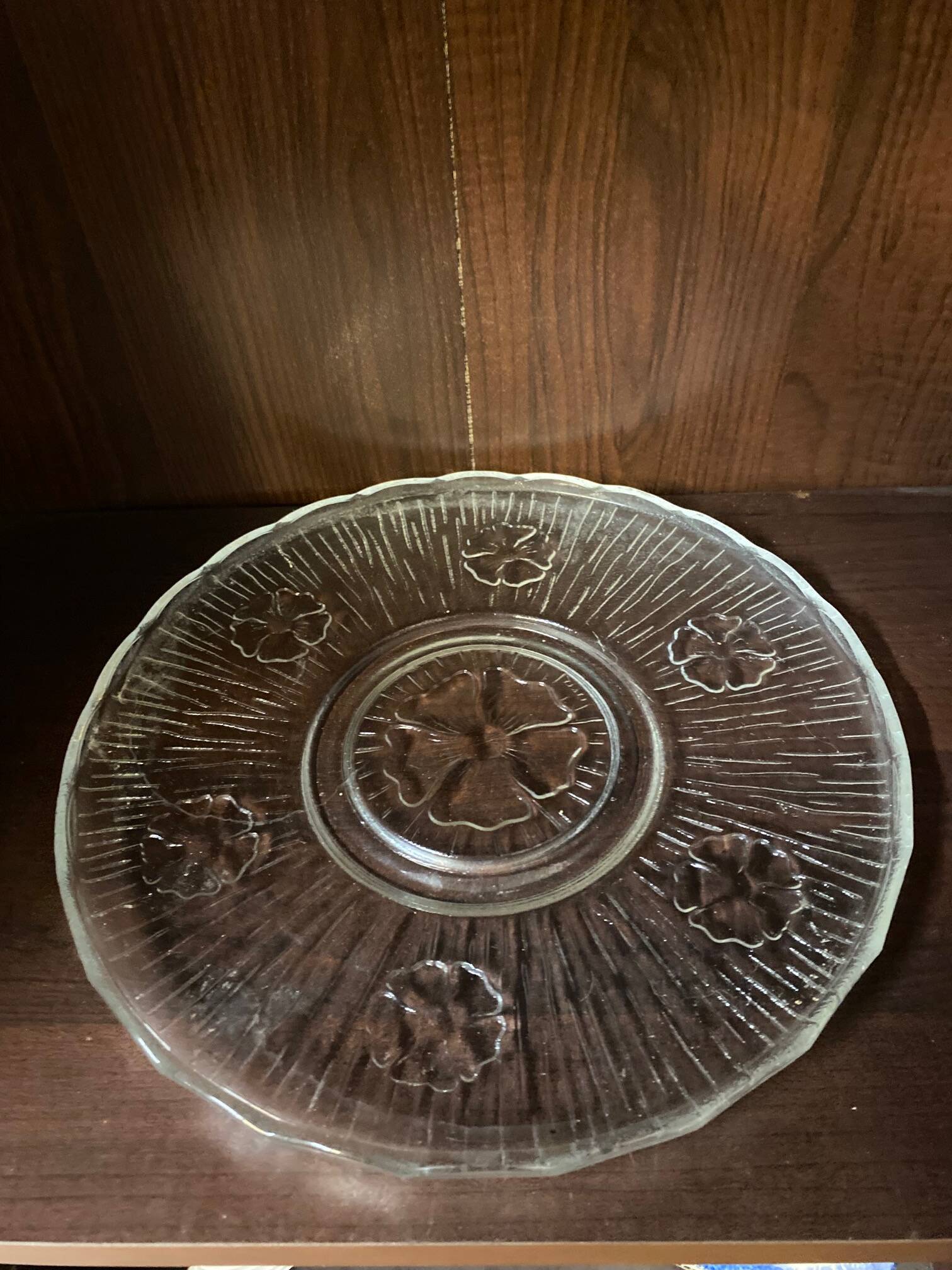 Cheese cover cake dish glass molded with relief flower decor