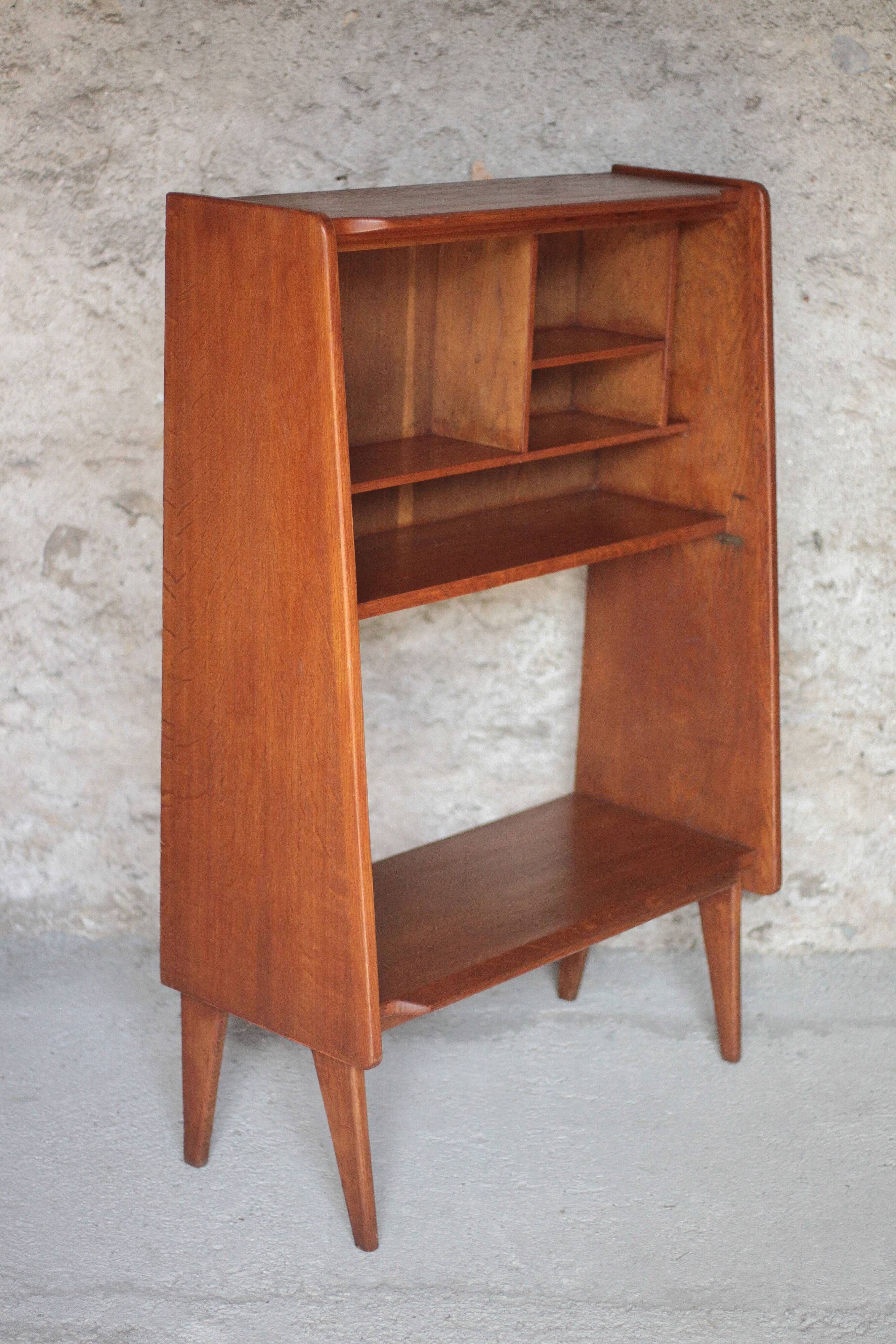 Vintage wooden furniture, Roger Landault shelf for ABC, 1950s.