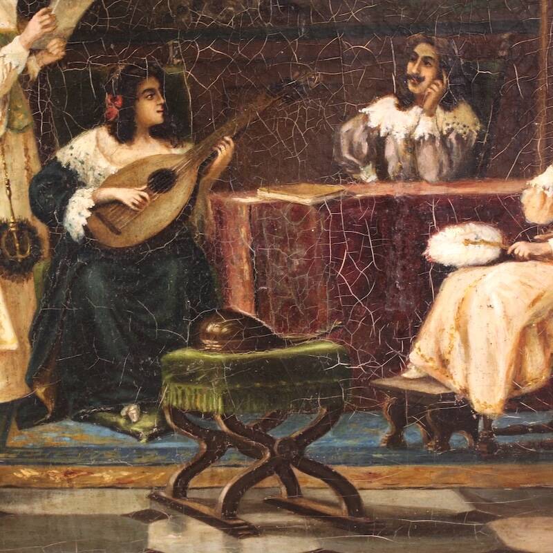 Italian interior scene painting signed F. Bonati 1913