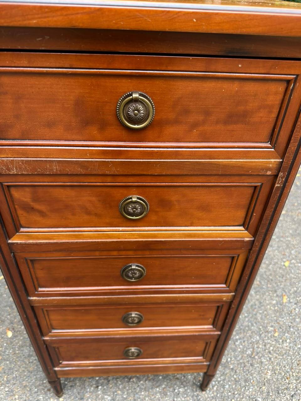 Louis XVI solid cherry wood chest of drawers with 5 drawers, 1980.