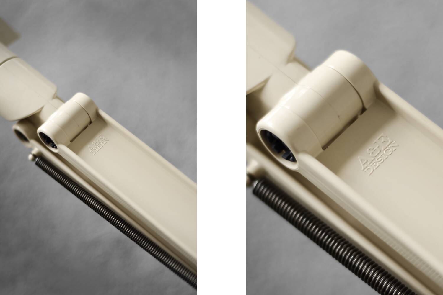 Beige plastic table lamp Lucifer, mid-century modern Scandinavian style.