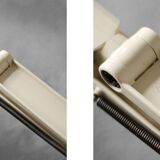 Beige plastic table lamp Lucifer, mid-century modern Scandinavian style.