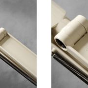 Beige plastic table lamp Lucifer, mid-century modern Scandinavian style.