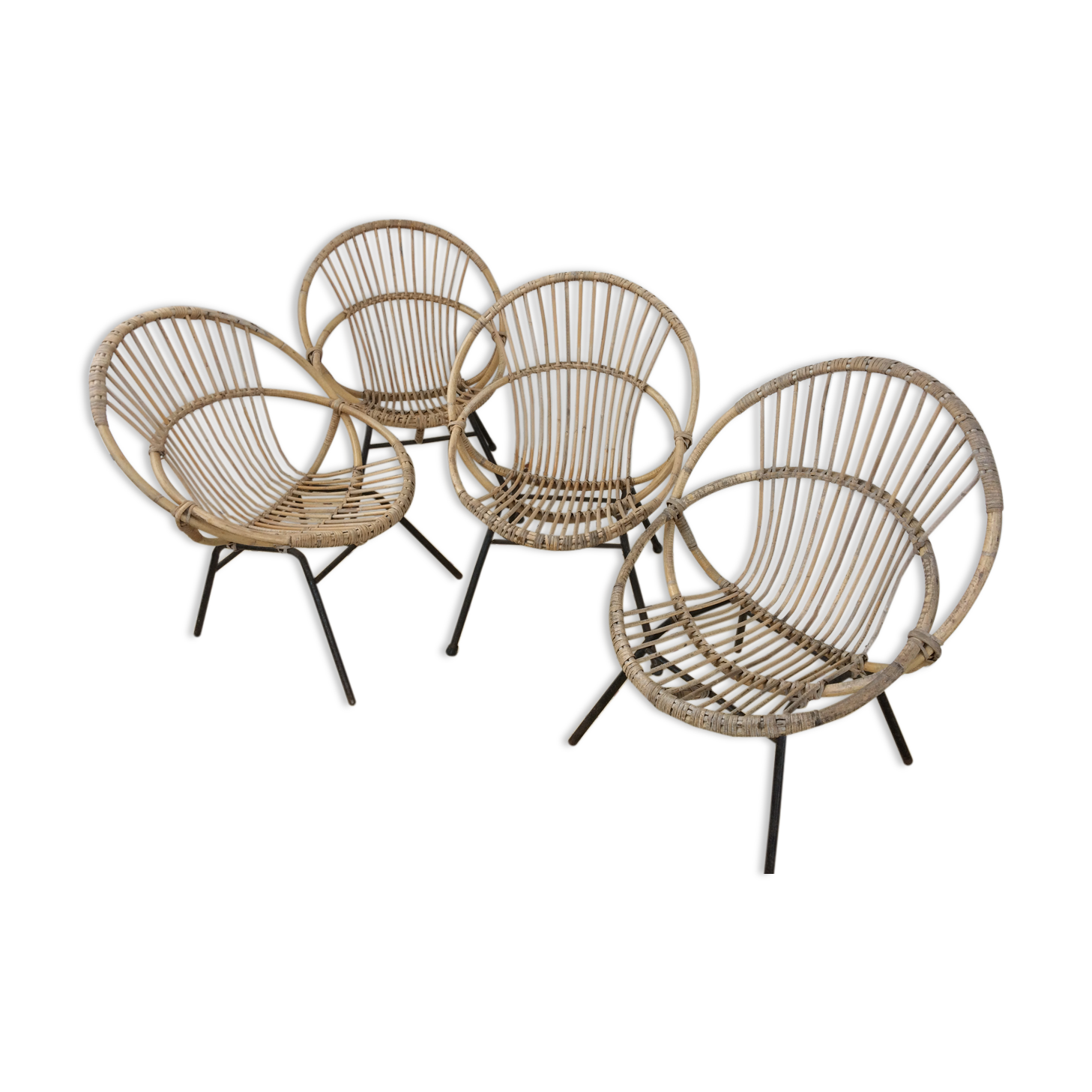 Set of 4 Rattan armchairs
