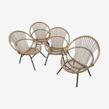 Lot de 4 fauteuils en Rotin