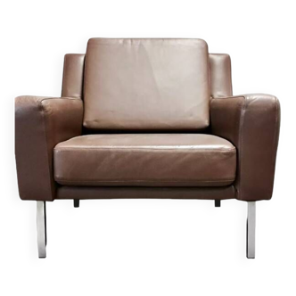 Brown leather armchair classic Scandinavian design 1950