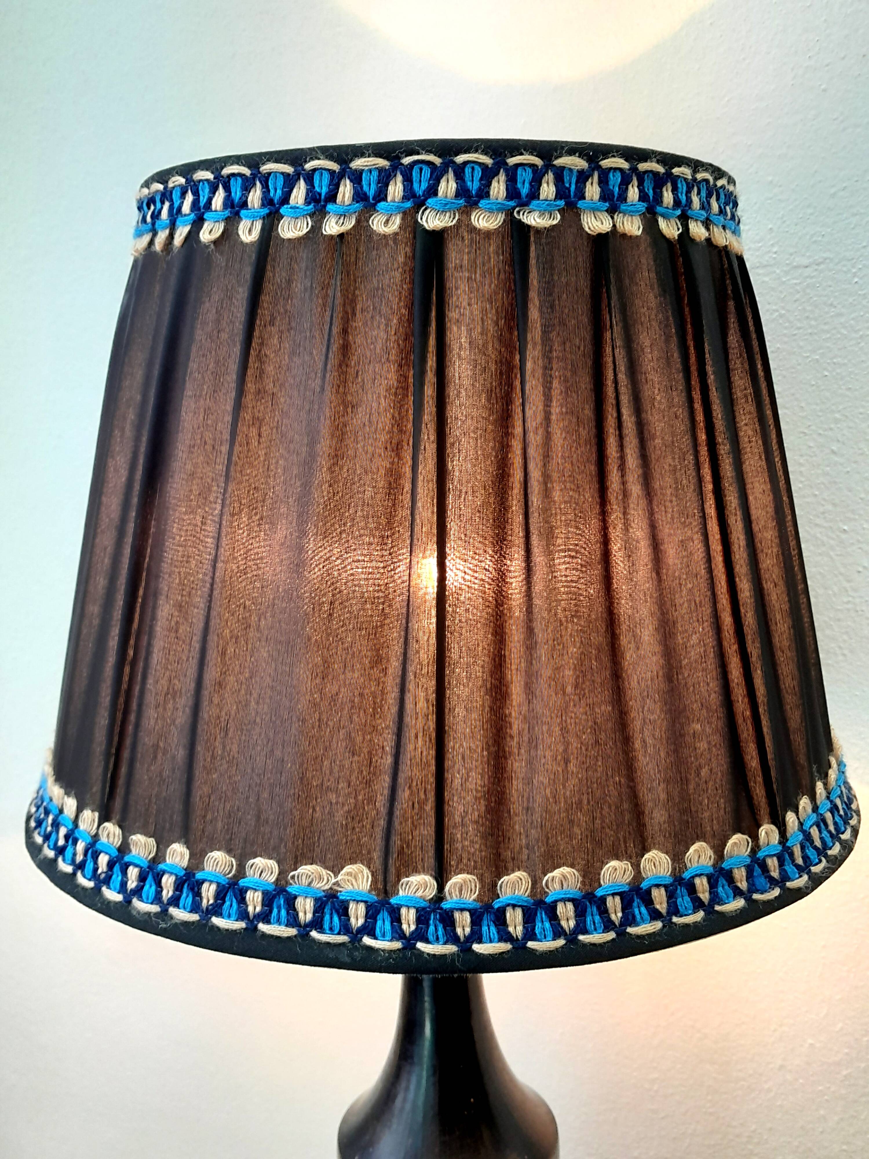 Art deco wooden lamp 1930 and couture lampshade