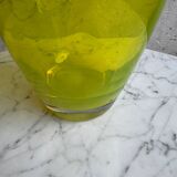 Lime Green Hand-Blown Uranium Glass Swirl Vase — 30 cm, Flared Rim, Art Glass