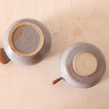 Set of 2 sandstone cups, artisanal pottery, vintage, 1980