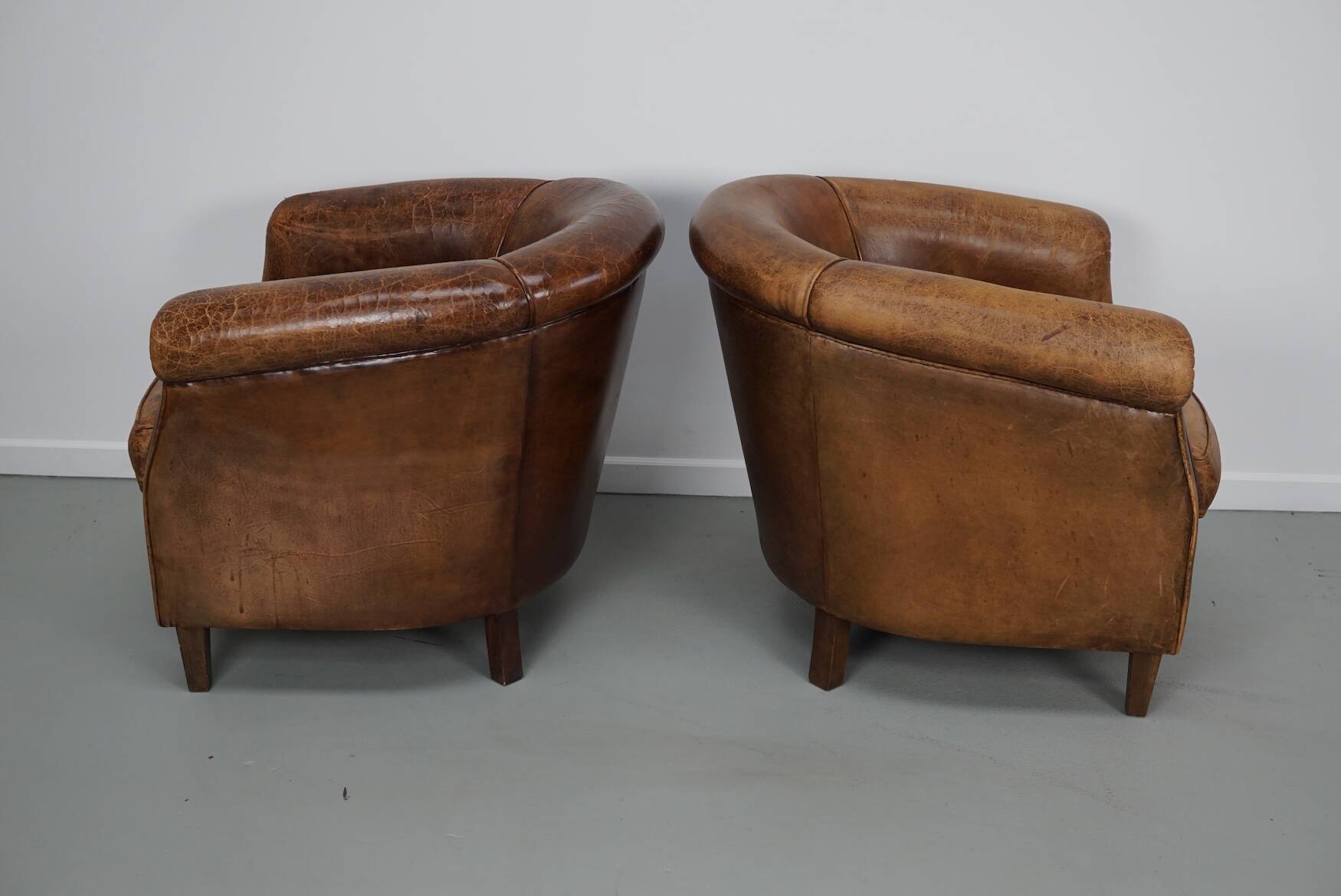 Vintage Dutch cognac coloured leather club chair, set of 2