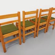 Set of 4 vintage chairs in pine and khaki green bouclette fabric from the 70s