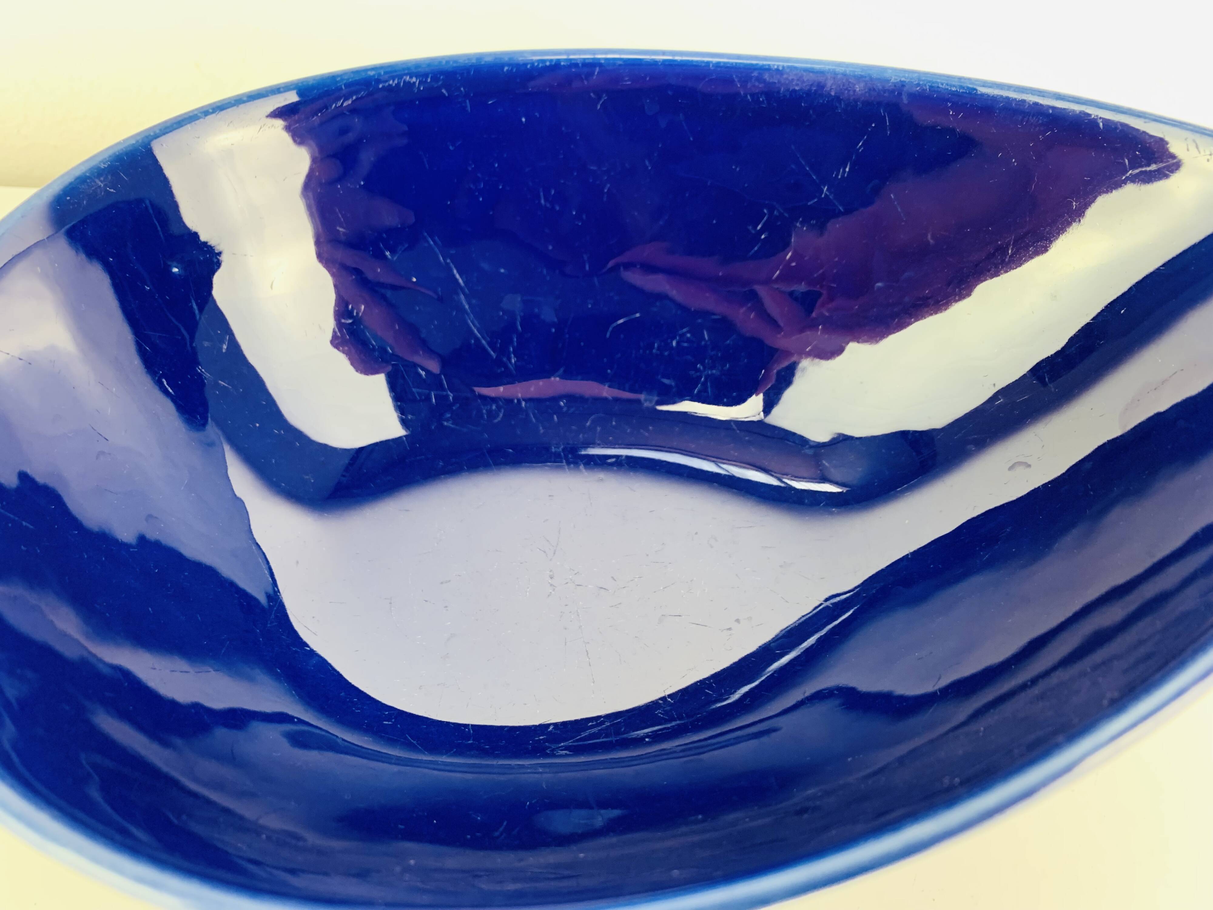 Dish and bowl Blå eld by Hertha Bengtson for Rörstrand Sweden, ceramic.