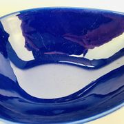 Plat et coupe Blå eld par Hertha Bengtson pour Rörstrand Sweden, céramique