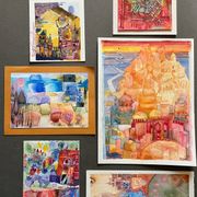Set of 7 watercolor paintings signed B. Lévêque Burgundy Brittany