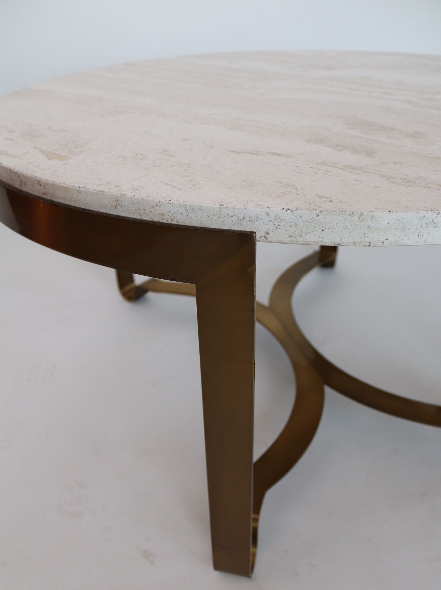 Italian mid-century brass and travertine marble coffee table, 1970