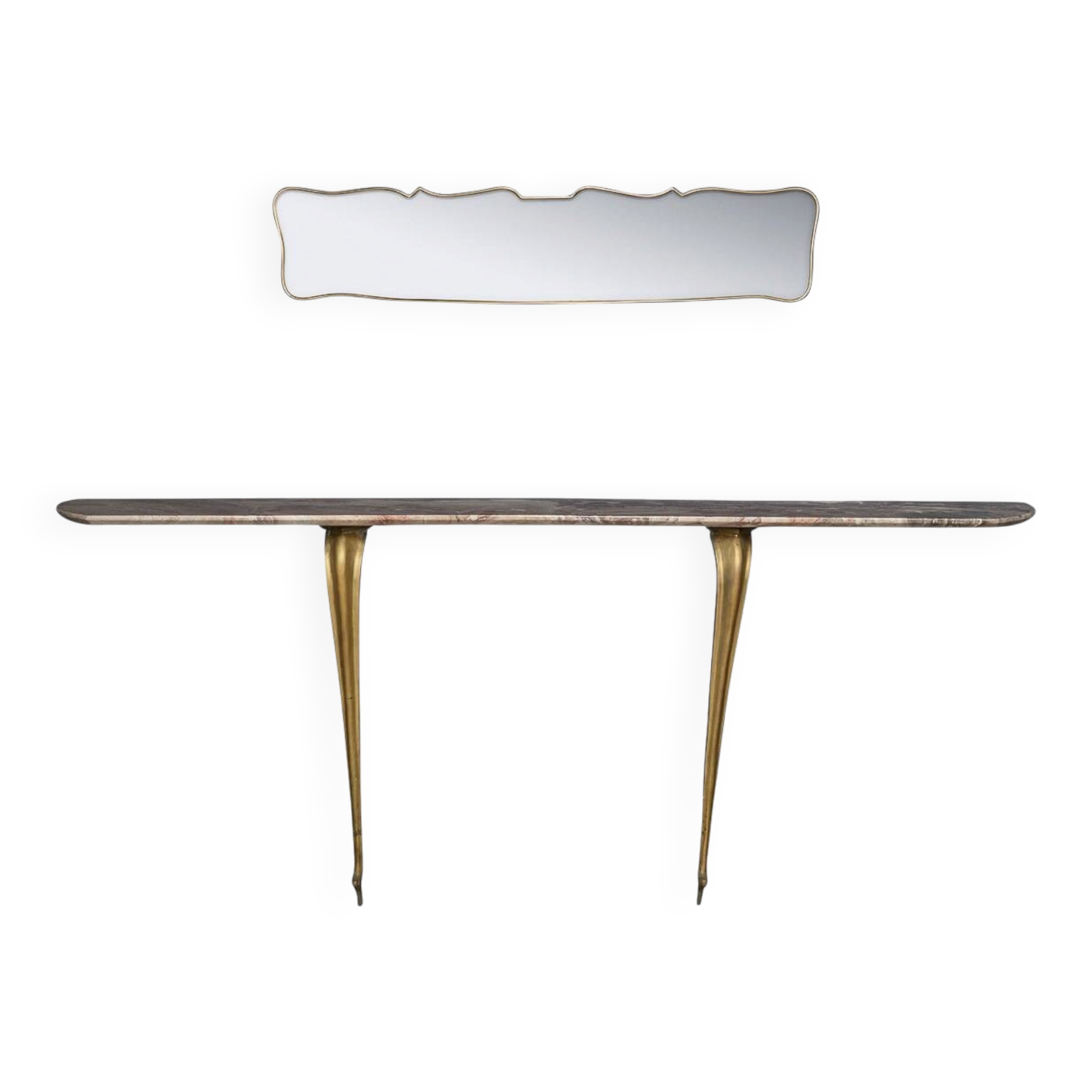 MID 20thC ITALIAN BRASS & MARBLE CONSOLE WITH MIRROR c.1950