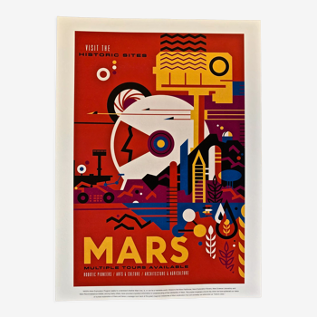 Impression lithographique affiche de la planete mars
