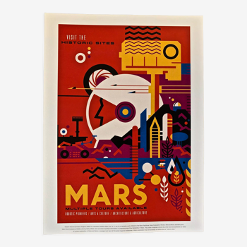 Lithographic print poster of the planet mars