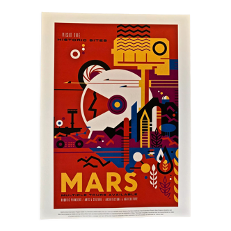 Impression lithographique affiche de la planete mars