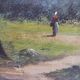 Old painting, oil on canvas representing a forest scene, early twentieth century