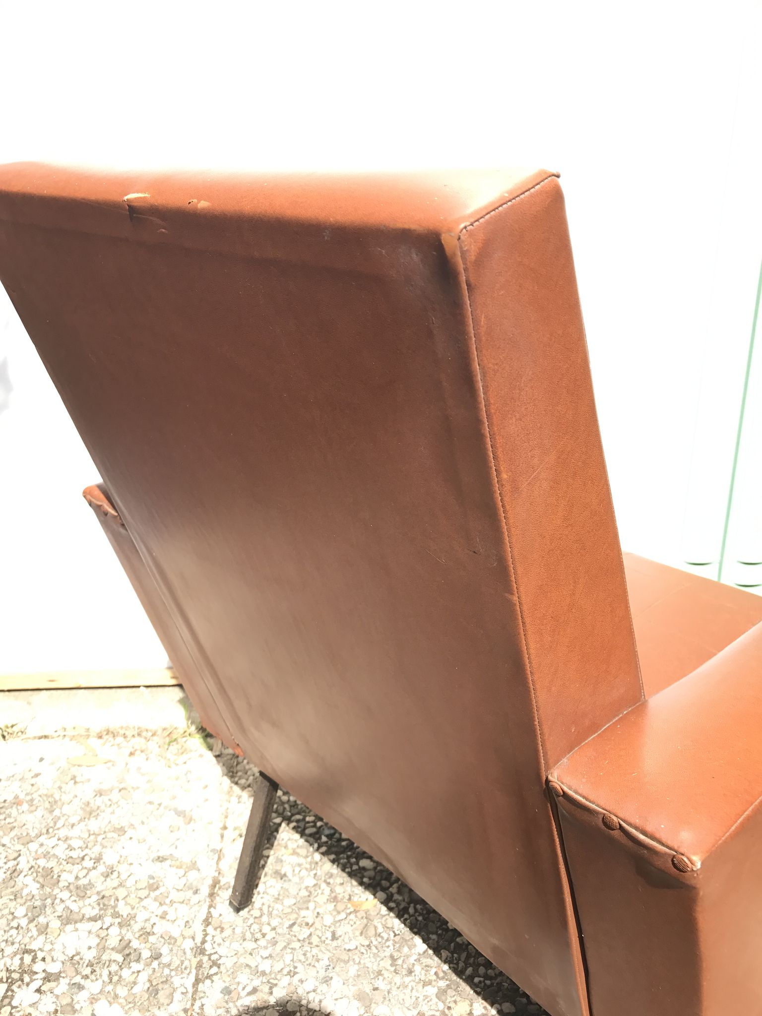 Ancient 70s brown black metal legs armchair wood vintage