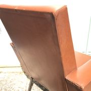 Ancient 70s brown black metal legs armchair wood vintage