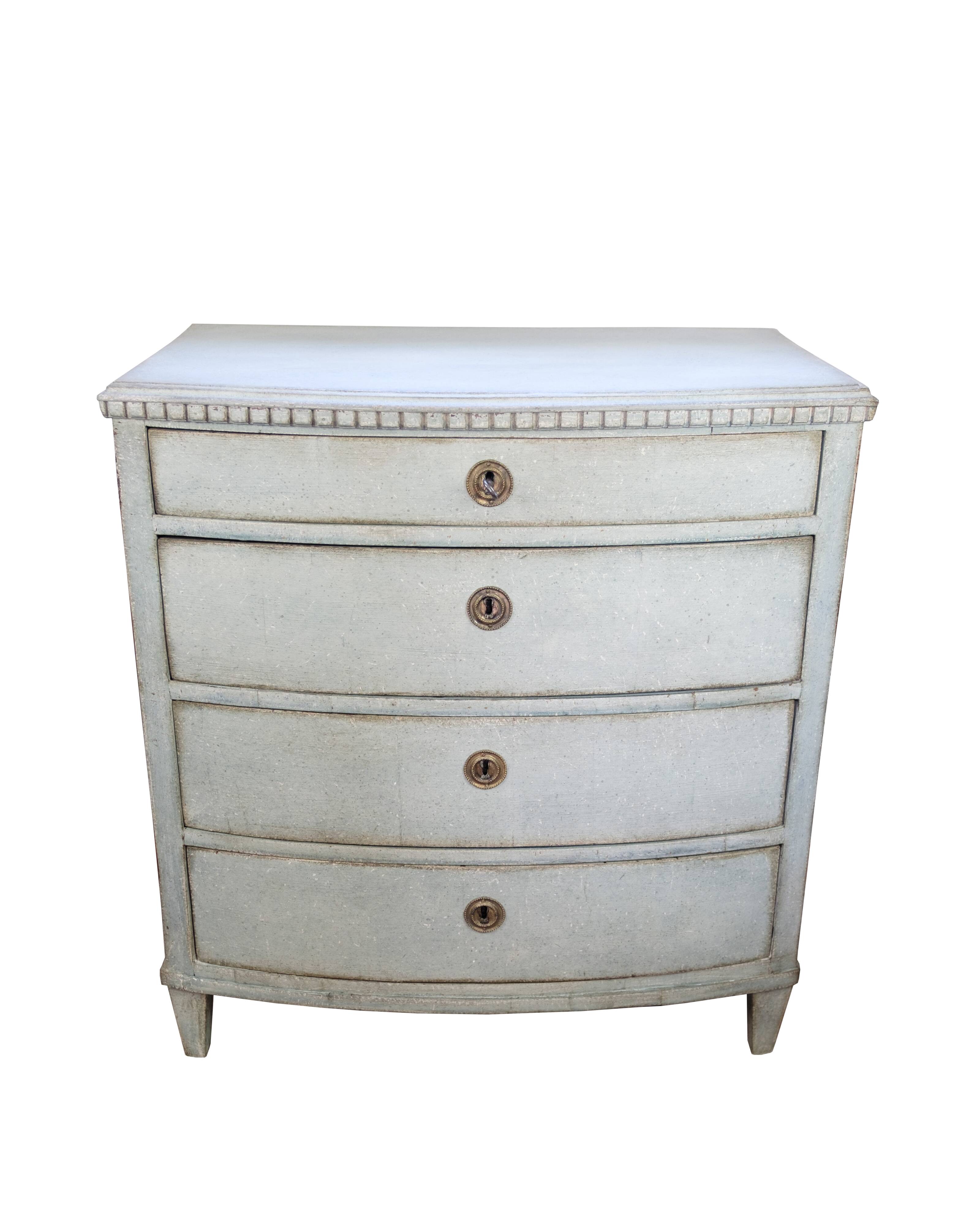 Orignal Painted Chest Of Drawers Louis Seize Style Made In Greenish Patinated Color From 1790s