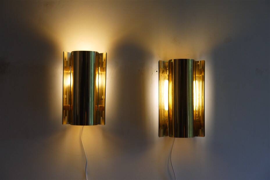 Pair of brass wall lights from Falkenberg 1970