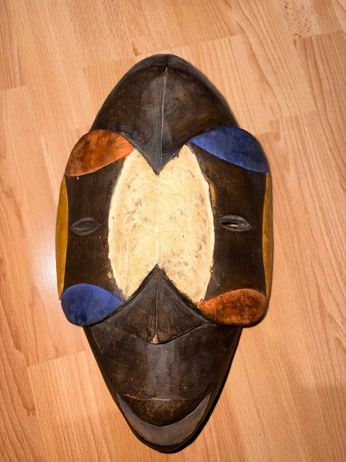 Vintage Hand-Carved African Wooden Mask - Geometric Tribal Wall Decor