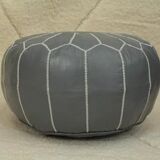 Moroccan pouf in grey leather