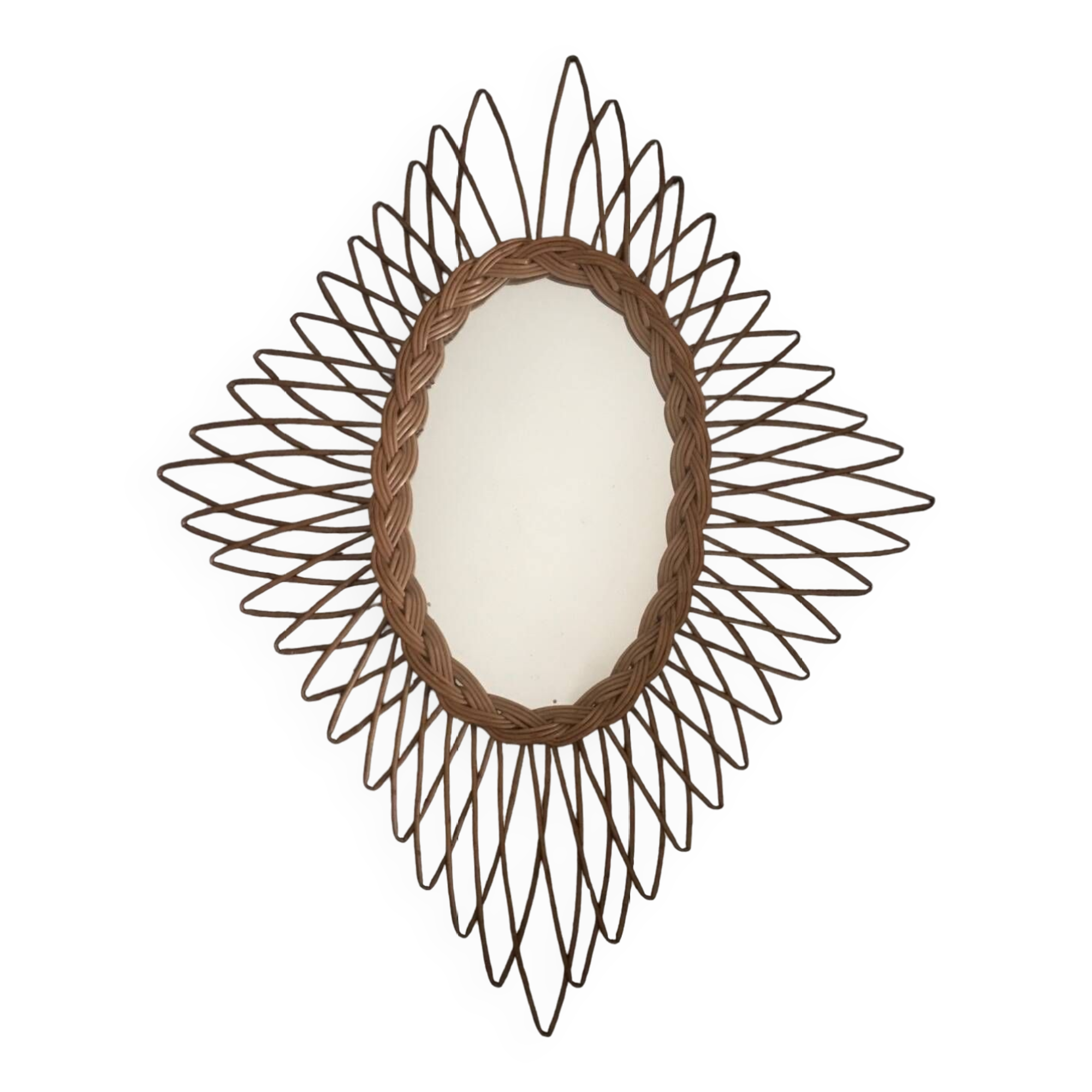 Vintage woven wicker mirror