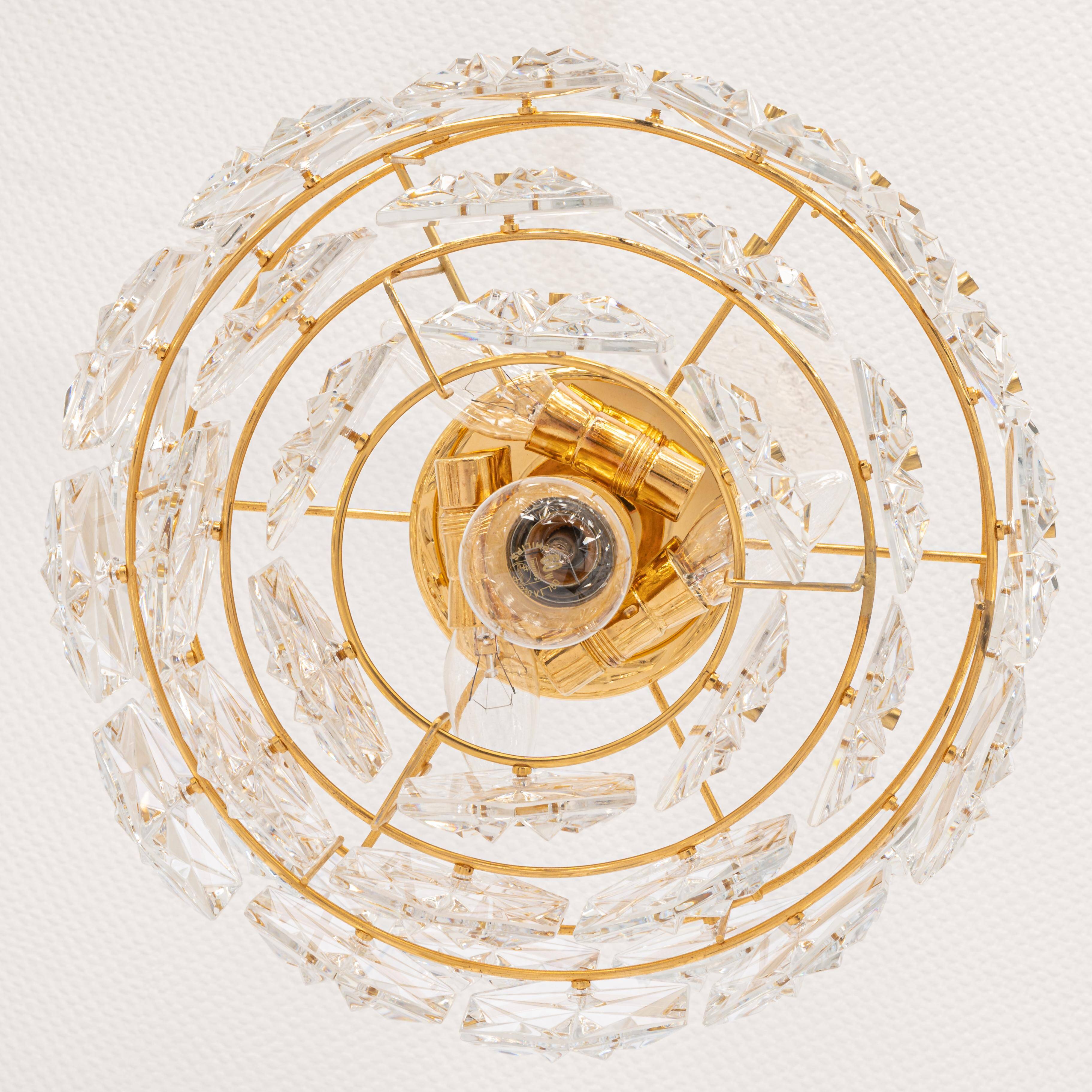 Small chandelier, brass and crystal glass by Kinkeldey, Germany, 1970s.