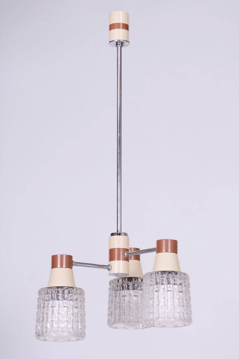 Mid-Century Chandelier in Chromed Steel and Glass from Drukov, Czech, 1970s