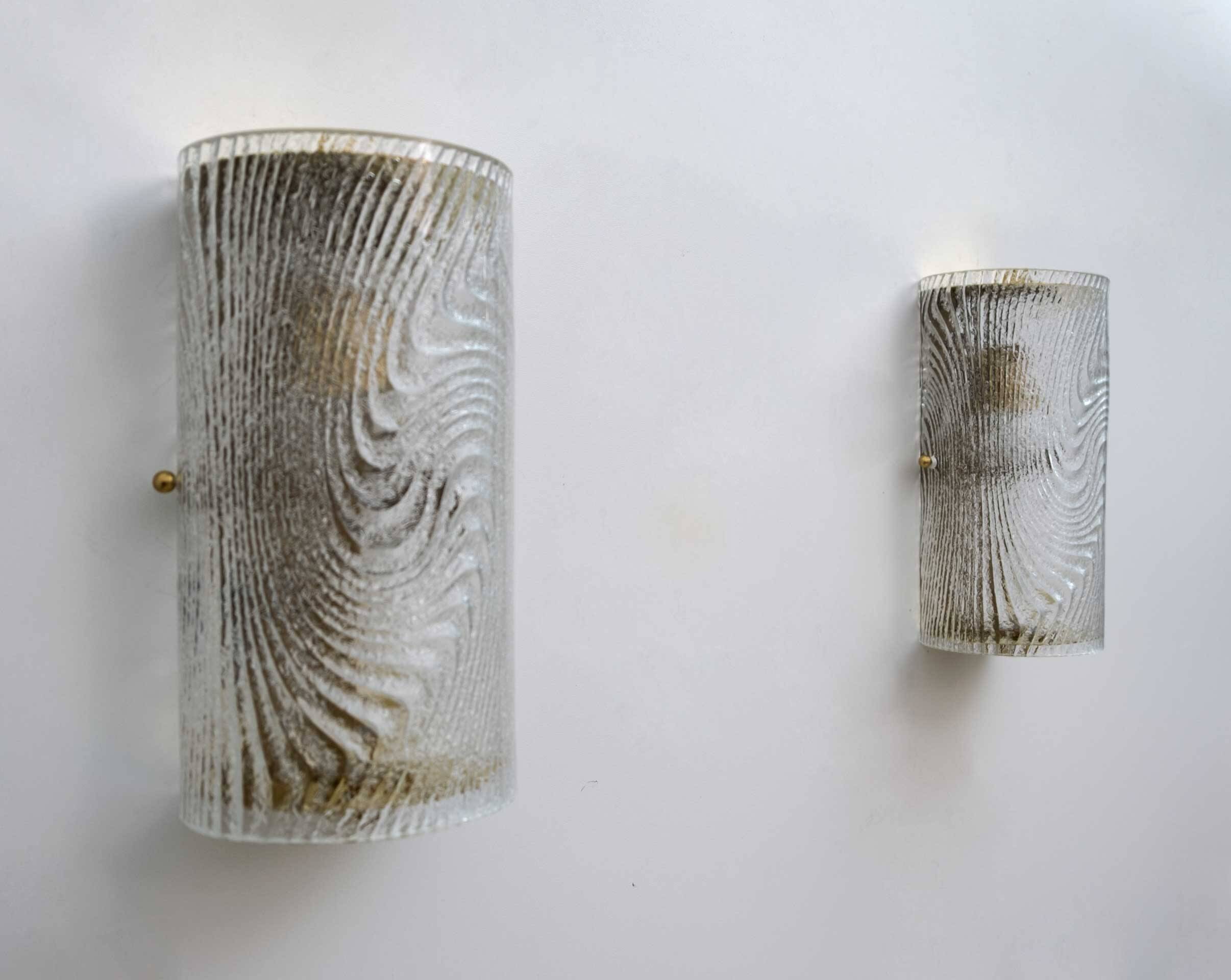 Pair of Modern Italian Murano Glass and Brass Wall Sconces "Corteccia", 80s