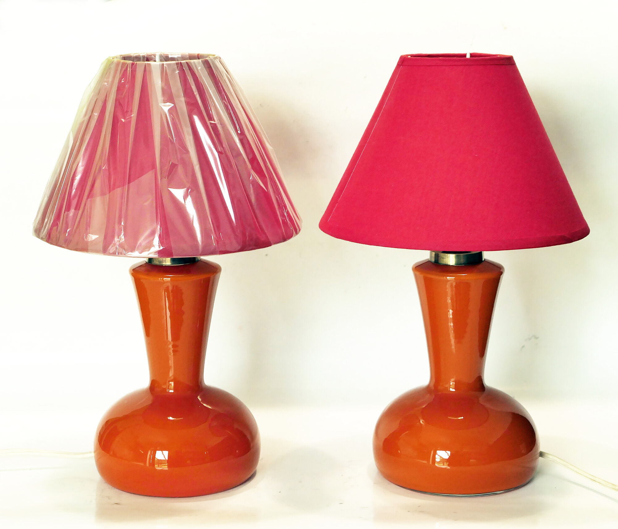 Paire de lampes de table verre orange 1960's