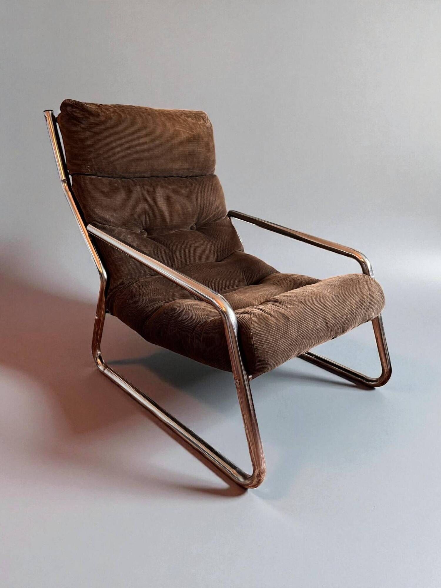 Pixi armchair by Gillis Lundgren for IKEA in chrome and brown velvet, 1974