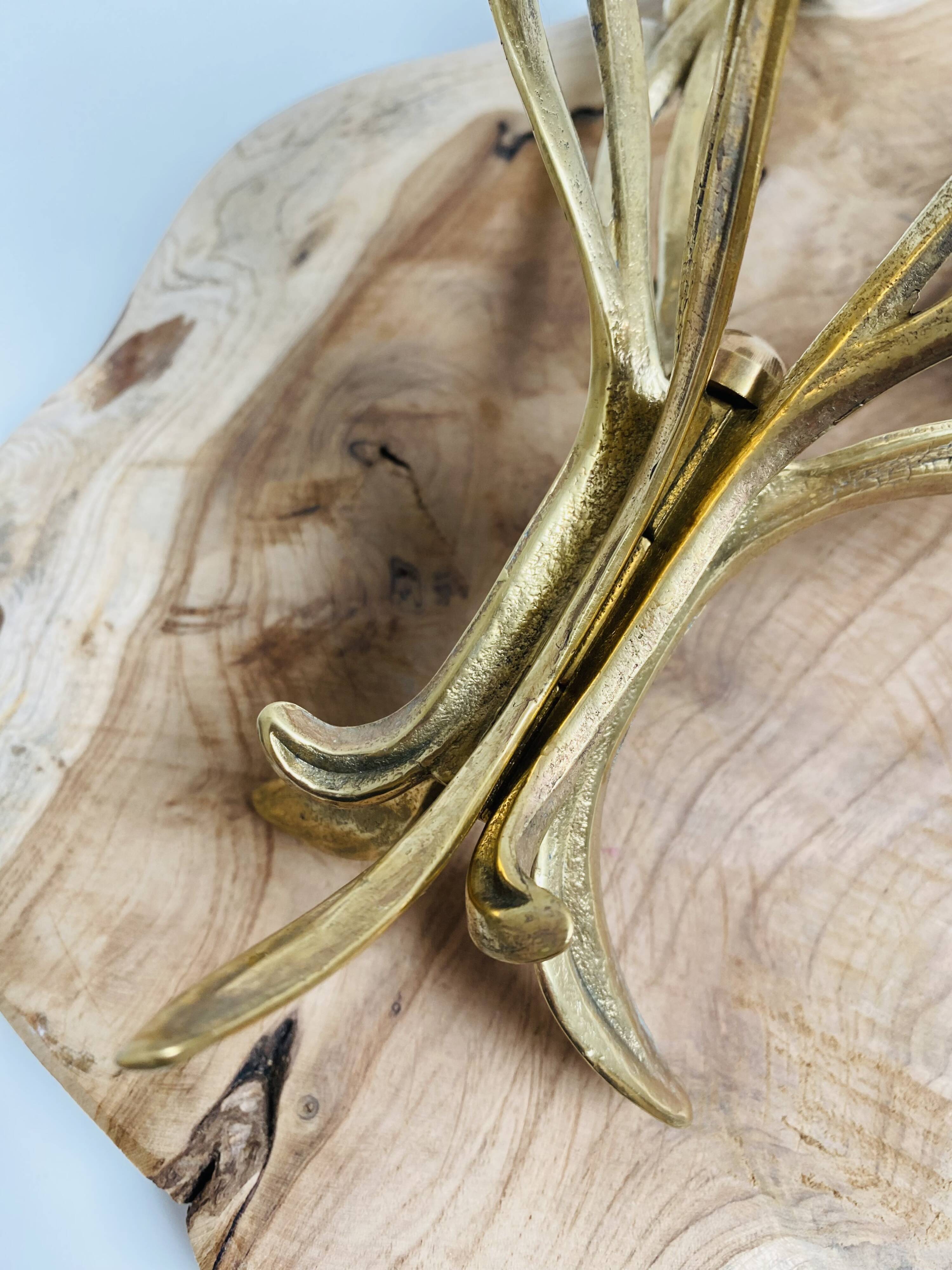 3-armed candlestick, brass flower bouquet