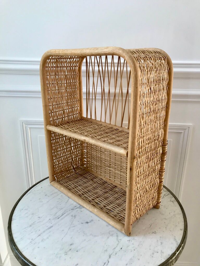 Rattan and light bamboo shelf 60s-70s