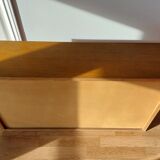 Glass wall shelf in light oak 1960