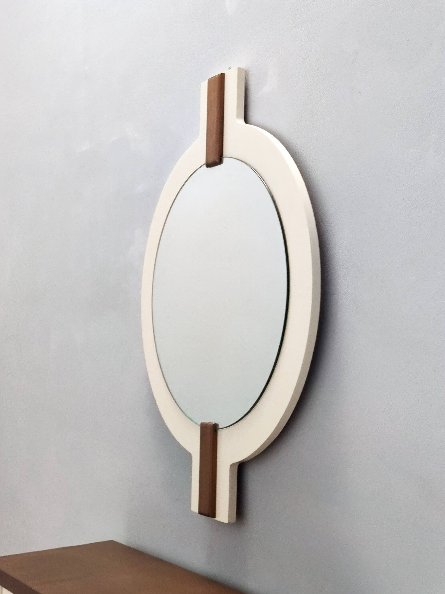 Postmodern Ivory Lacquered Walnut Wall Mirror and Console Table, Italy