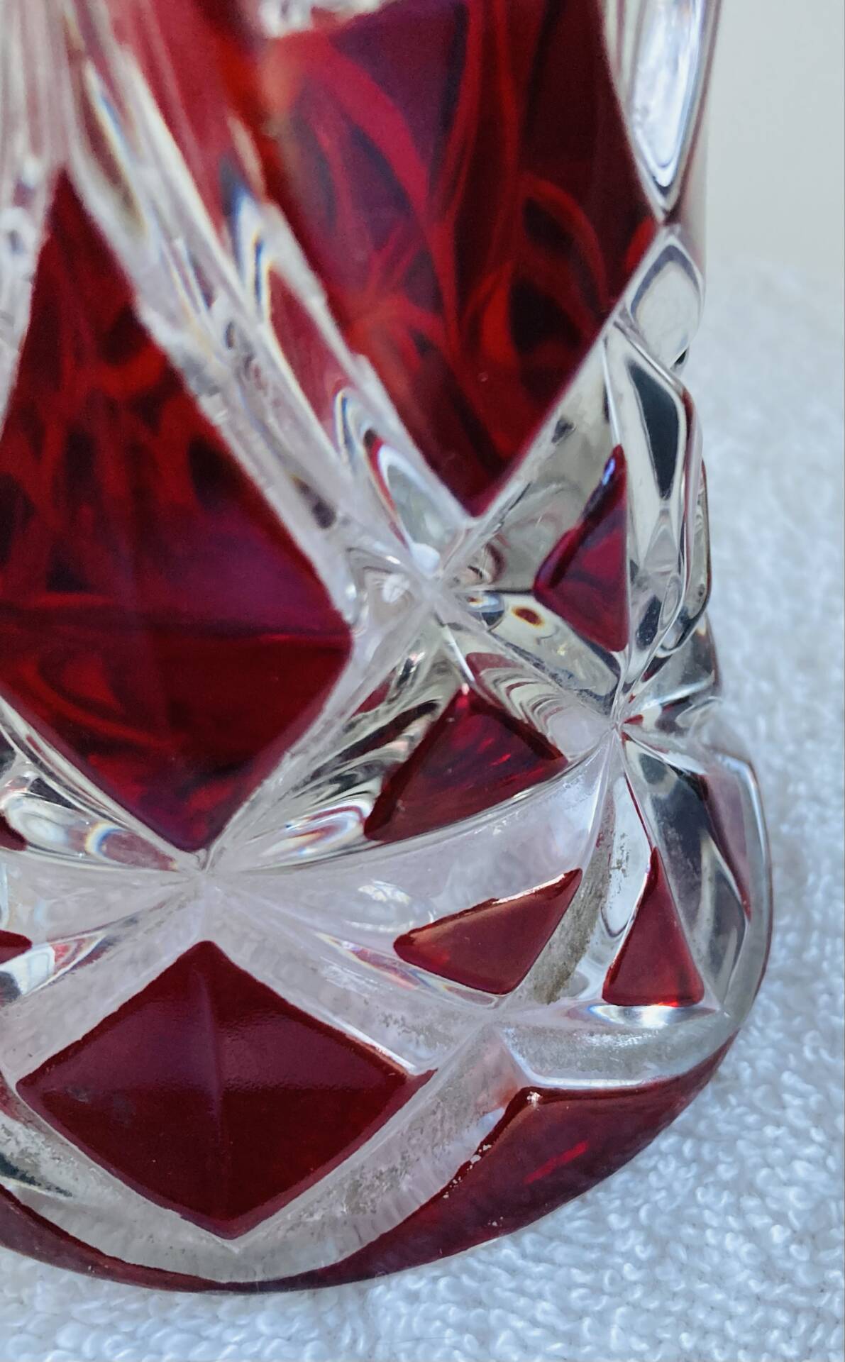 Antique bohemian crystal vase from the mid-20th century in bacara style.