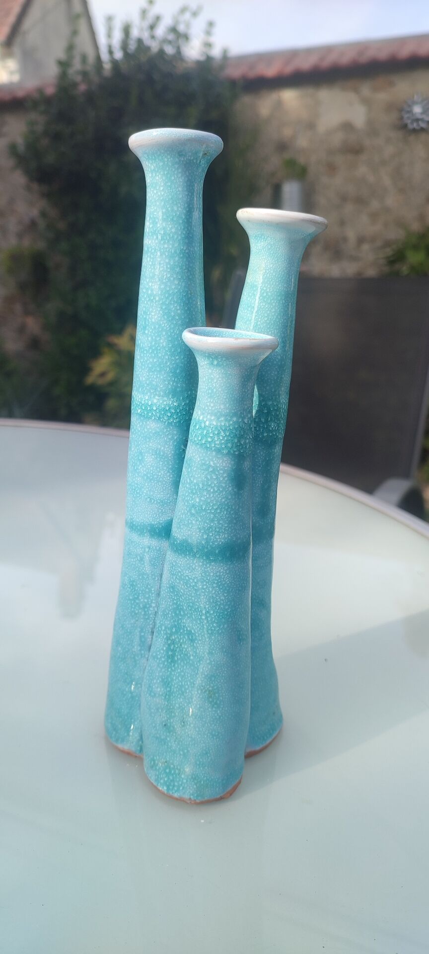 "Organ" triple soliflore vase in artisanal ceramic
