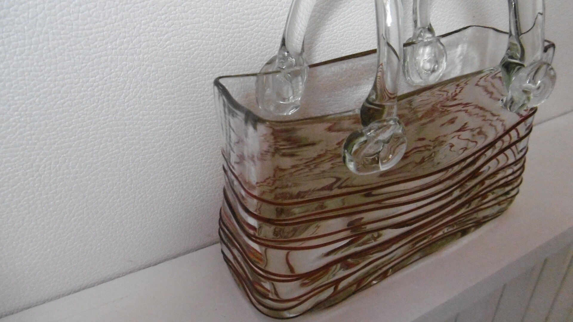 Vintage blown glass basket vase