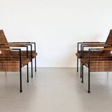 Rattan wicker and iron lounge chairs, set of 4