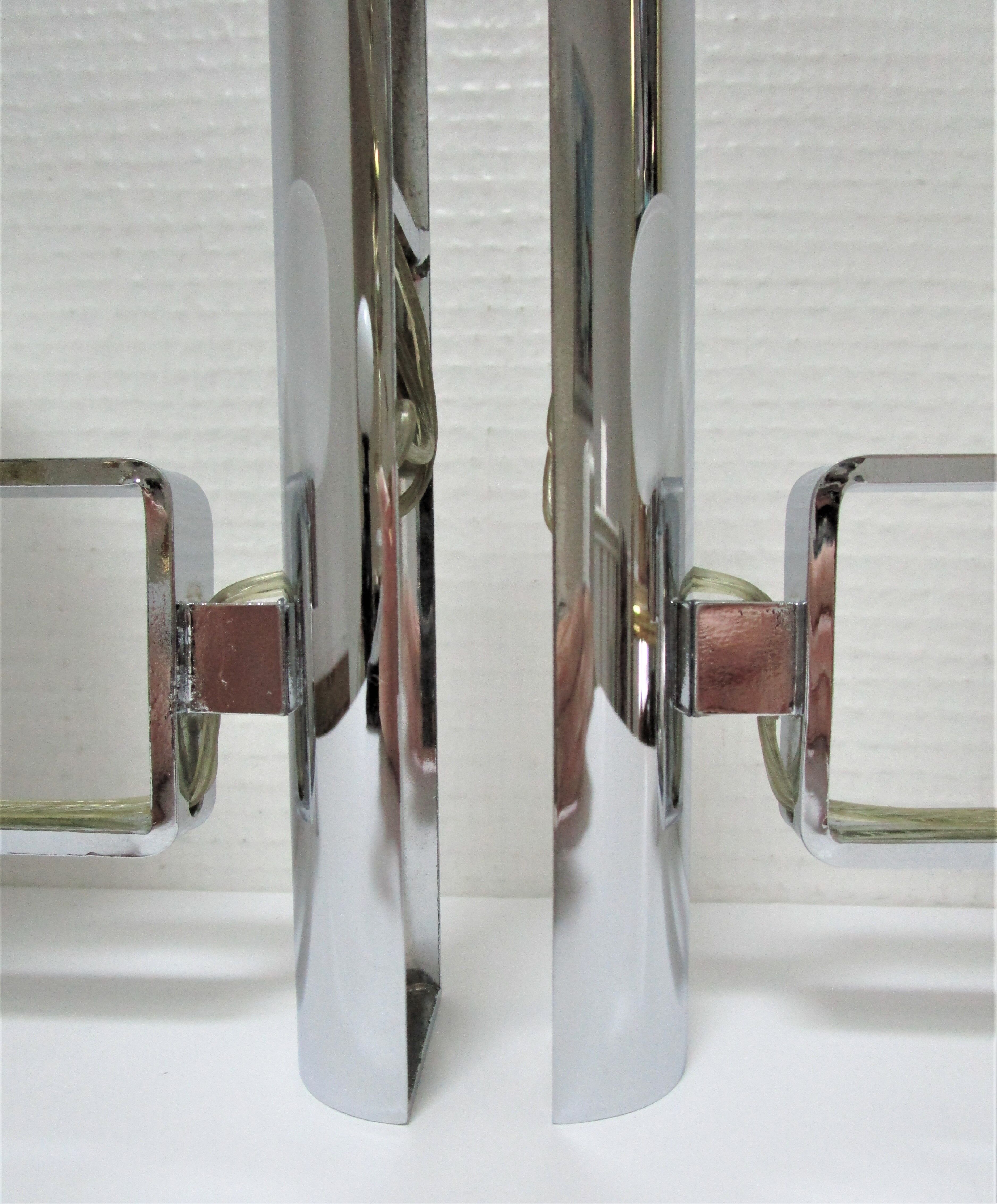 Pair of opaline and chrome wall lamps design 70s