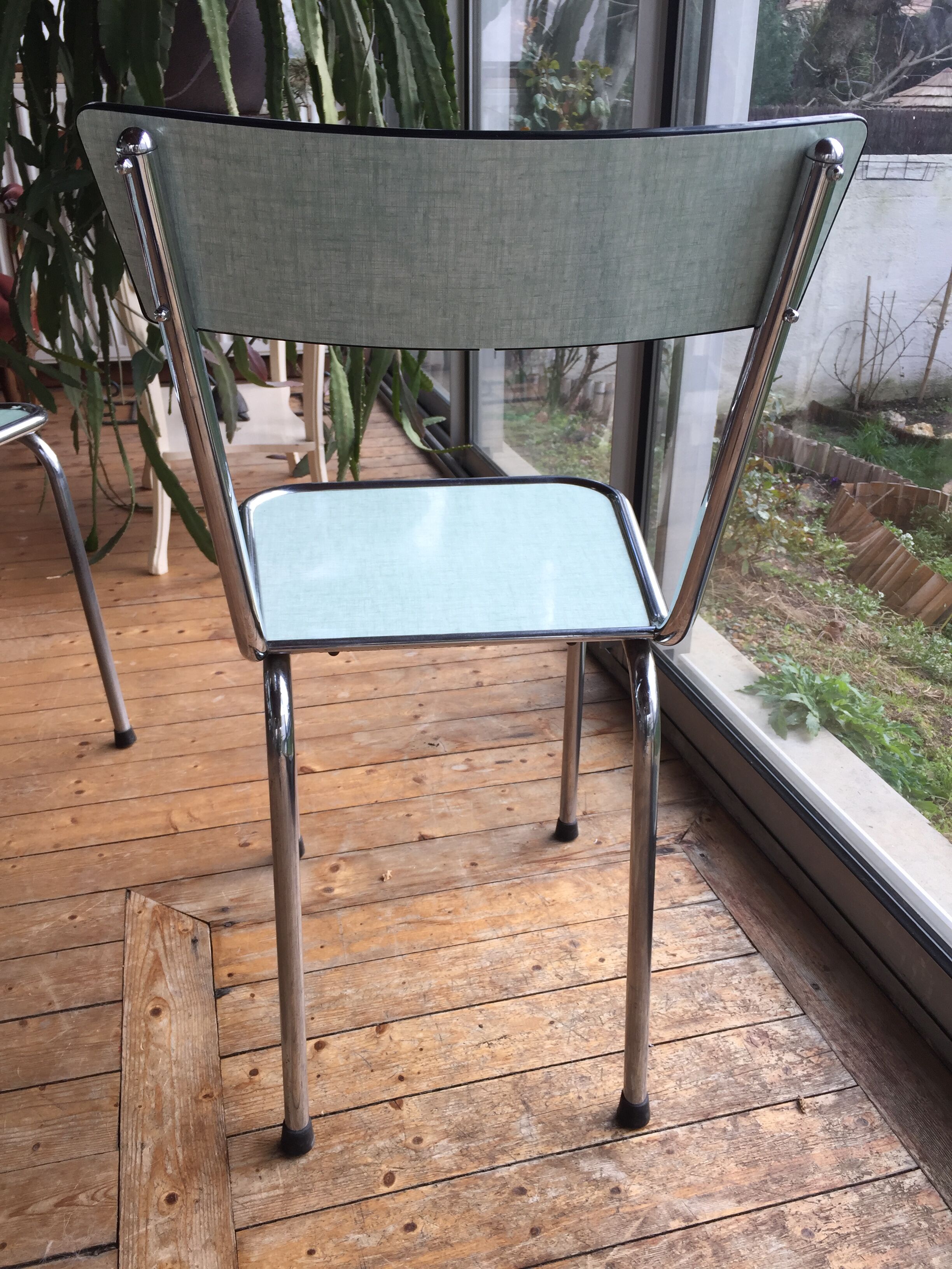 Green formica chairs