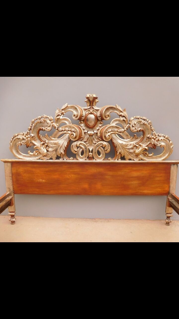 1950s silver wood king-size bed frame