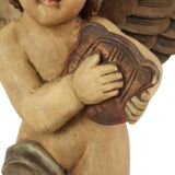 Vintage Solid Wood Angel Cherub Statue Hand Painted 49cm